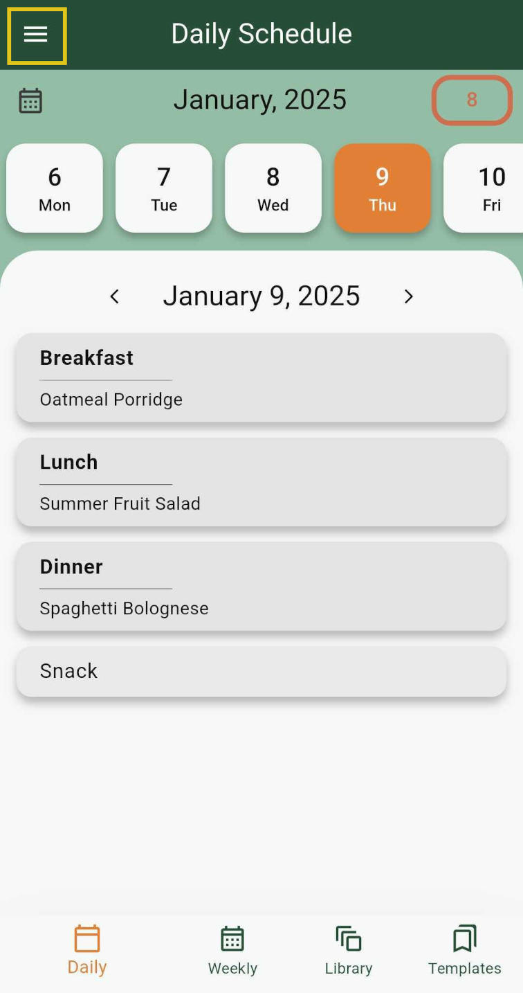Go to the menu
